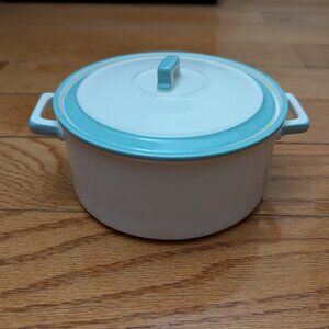 Porcelain Casserole With Lid by Grace 5" Diameter White Turquoise Trim